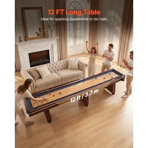 VEVOR Shuffleboard-Tisch 3,7 m 2-in-1 mit Bowling-Set und 8 Pucks Indoor, Shuffleboard mit Rustikaler Holzoptik, Kratzfester Spielfläche, Wachs und Bürste, für das Familienspielzimmer zu Hause VEVOR Shuffleboard-Tisch 3,7 m 2-in-1 mit Bowling-Set und 8 Pucks Indoor, Shuffleboard mit Rustikaler Holzoptik, Kratzfester Spielfläche, Wachs und Bürste, für das Familienspielzimmer zu Hause