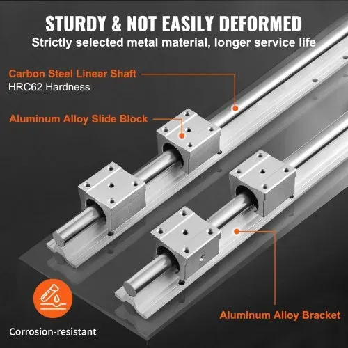 VEVOR Linearführung Linearschiene 2 Stk. SBR20-1000mm Kohlenstoffstahl Aluminium Führungsschiene mit 4 Stk. SBR20UU-Gleitblöcke Linearlager Lagerblock CNC Teile für 3D Drucker Fräs-/Drehmaschine – Bild 2