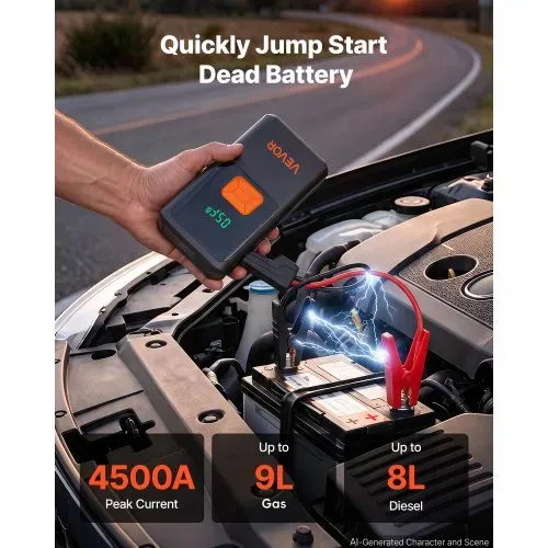 VEVOR Starthilfe Powerbank 4000 A Tragbarer Starthilfegerät Starter Booster für 9 L Benzin & 8 L Dieselmotoren, 150 psi Reifendruck, LED-Taschenlampe, ABS-PC-Gehäuse, Verpolungs- und Kurzschlussschutz – Bild 2