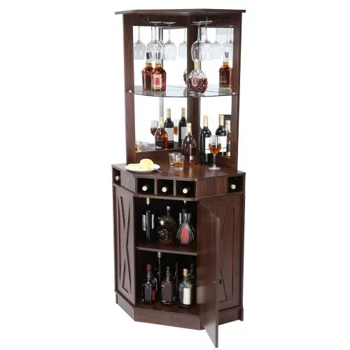 VEVOR Industrieller Eck-Barschrank, Weintisch für Spirituosen und Gläser, Sideboard-Buffetschrank mit Glashalter, Freistehender Kaffee-Barschrank aus Bauernholz für Wohnzimmer, Hausbar, Walnussholz – Bild 10