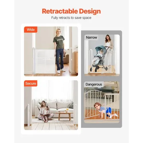 VEVOR einziehbares Babygitter 87 cm hoch, ausziehbar bis 140 cm breit, Gitter für Kinder oder Haustiere, Netzmaterial, einfach zu installieren, für Innentreppen Türen Flure Spielzimmer Weiß – Bild 5