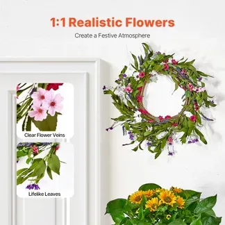 VEVOR Künstlicher Dekokranz, 55,88 cm, Rosa/Grün, verziert mit Gänseblümchen, Schleierkraut, Knospen, Türkranz für alle Jahreszeiten, als Dekoration für Zuhause, Wände, Fenster, Festivals & Hochzeiten VEVOR Künstlicher Dekokranz, 55,88 cm, Rosa/Grün, verziert mit Gänseblümchen, Schleierkraut, Knospen, Türkranz für alle Jahreszeiten, als Dekoration für Zuhause, Wände, Fenster, Festivals & Hochzeiten
