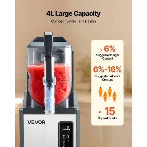 VEVOR Slush Maschine 4 L, Slusheis Eisbereiter 350 W (kein Eis nötig), Elektrische Margarita-Maschine mit Selbstreinigungsfunktion, Geeignet für Frozen Margaritas Frappés Milchshakes Shakes – Bild 3