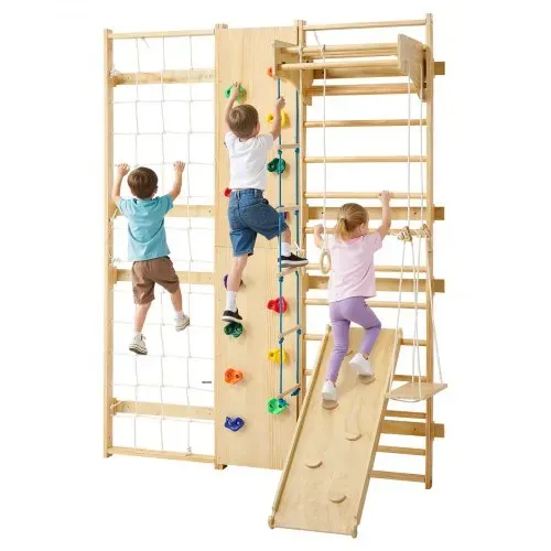 VEVOR schwedische Leiterwand 9 in 1 12-stufiges Kletterspielzeug aus Massivholz 100 kg belastbares Indoor-Klettergerüst mit Kletterwand Turnringen Klimmzugstange Rutsche Schaukel VEVOR schwedische Leiterwand 9 in 1 12-stufiges Kletterspielzeug aus Massivholz 100 kg belastbares Indoor-Klettergerüst mit Kletterwand Turnringen Klimmzugstange Rutsche Schaukel