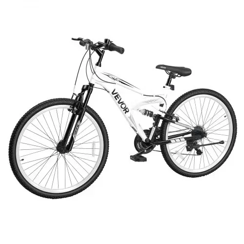 VEVOR Mountainbike für Damen Herren 27,5 Zoll Fahrrad 18-Gang Schwarz Weiß Ideal für Erwachsene, Kohlenstoffstahlrahmen, mit Vollfederung, 120 kg Tragkraft, Klingel, Reflektoren & Verstellbarem Sattel – Bild 8