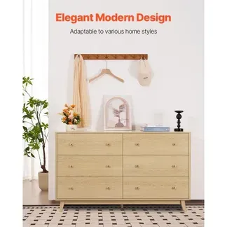 VEVOR Kommode mit 6 Schubladen & Kippschutz, minimalistischer moderner Schubladenschrank (39,9 x 137,2 x 81,3 cm) Organizer Schubladenkommode für Wohnzimmer Schlafzimmer Eingangsbereich (helles Holz) VEVOR Kommode mit 6 Schubladen & Kippschutz, minimalistischer moderner Schubladenschrank (39,9 x 137,2 x 81,3 cm) Organizer Schubladenkommode für Wohnzimmer Schlafzimmer Eingangsbereich (helles Holz)