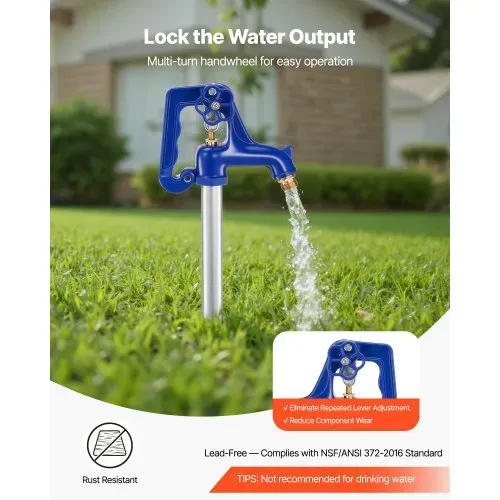 VEVOR Frostsicherer Hofhydrant, 980 mm, Außenwasserhahn mit 304,8 mm Eingrabetiefe, G 3/4 Zoll Rohranschluss, Hebelgriff + Handrad, bleifreier Gartenhydrant für Bewässerung von Garten & Bauernhof – Bild 2