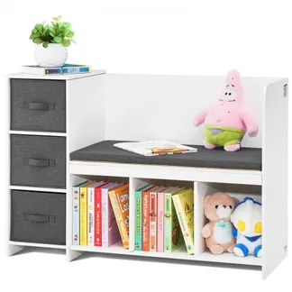 VEVOR Lesebank für Kinder, Bücherregal und Bücherschrank für Kleinkinder mit abnehmbarem Sitzkissen, Aufbewahrungsbank mit 6 Fächern und 3 Schubladen, ideal für Spielzimmer Schlafzimmer Wohnzimmer VEVOR Lesebank für Kinder, Bücherregal und Bücherschrank für Kleinkinder mit abnehmbarem Sitzkissen, Aufbewahrungsbank mit 6 Fächern und 3 Schubladen, ideal für Spielzimmer Schlafzimmer Wohnzimmer
