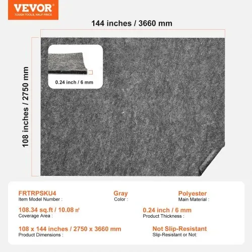 VEVOR Teppichbelag, 275x366cm, Teppichfliesen, schützende Polsterung, 6mm dick, Filz mit doppelter Oberfläche, Bodenbelag, Premium-Komfort-Teppichunterlage, Teppichpolster, sicher für alle Böden, grau – Bild 6