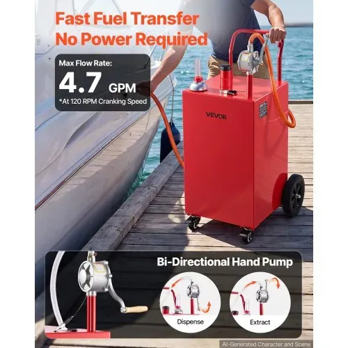 VEVOR 151,4L Kraftstofftrolley Mobile Tankanlage mit Manueller Pumpe Rot, Tragbarer Kraftstoffbehälter Auto Boot ATV Motorrad, Mit 4 Rollen & Ölstandsanzeige, Für Benzin & Diesel, Kohlenstoffstahl – Bild 2