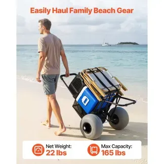 VEVOR Strandwagen mit Ballonreifen (12 Zoll), Faltbarer Strandtrolley mit 4-stufig Einstellbarem Schaumstoffgriff und Pumpe, Handwagen (75 kg Belastbar), Strandkarre Ideal für Camping und Angeln VEVOR Strandwagen mit Ballonreifen (12 Zoll), Faltbarer Strandtrolley mit 4-stufig Einstellbarem Schaumstoffgriff und Pumpe, Handwagen (75 kg Belastbar), Strandkarre Ideal für Camping und Angeln