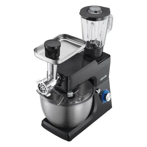 VEVOR multifunktionale Küchenmaschine elektrisch 1500 W mit Edelstahlschüssel (7,8 L) & Mixbecher (1,5 L), Knetmaschine Teigmixer mit 6+P Geschwindigkeiten & Knethaken & Schneebesen & Rührbesen – Bild 9