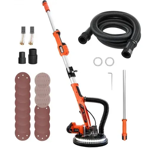 VEVOR Trockenbauschleifer 850 W, Deckenschleifer mit 255 mm Schleifteller, Langhalsschleifer mit 800–1700 U/min Drehzahl, Doppelwandiger LED, Ausziehbarem Griff, 15 Schleifscheiben, Staubschlauch – Bild 8