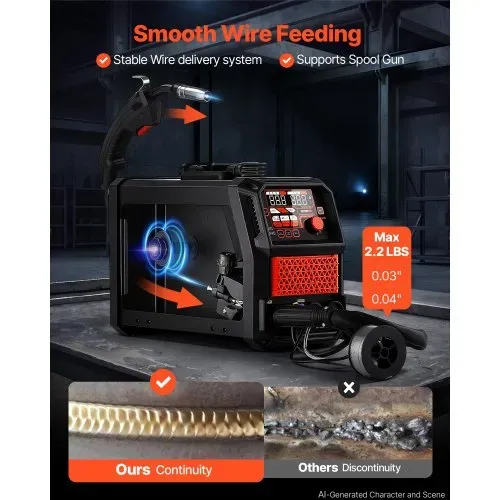 VEVOR 145A MIG-Schweißgerät 4-in-1 MIG/Fülldraht/Lift-TIG/MMA-Schweißen, 220V Tragbare Schweißmaschine für Werkstatt Garage & Heimwerker, IGBT-Inverter, Synergiesteuerung, 2T/4T-Modi, Digitalanzeige – Bild 2