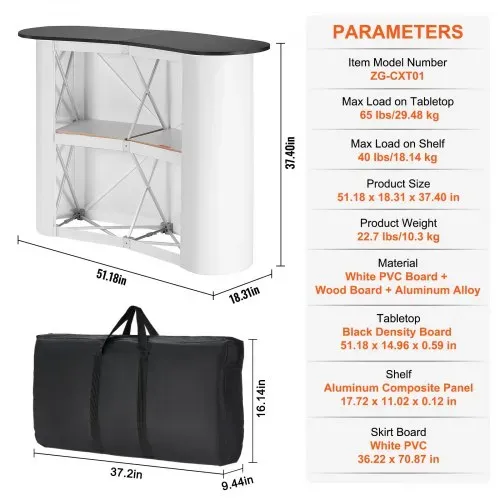 VEVOR Tragbare Messetheke Messetresen, 130 × 46,5 × 95 cm Messestand Ausstellungs-Thekenständer, Faltbarer Promotion-Einzelhandels-Bartisch, Pop-Up-Podium mit Aufbewahrungsregal, Tragetasche – Bild 6