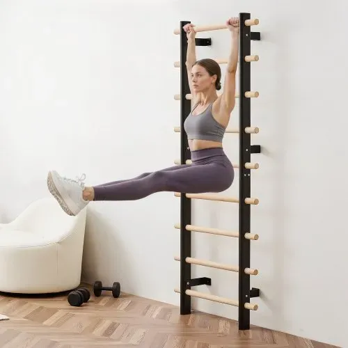 VEVOR schwedische Leiterwand 9-stufiges Kletterspielzeug Wandturnhalle aus Massivholz + Karbonstahl 150 kg belastbares Indoor-Klettergerüst mit 8 x 8 cm Power Rack-Zubehör Turnreck – Bild 7