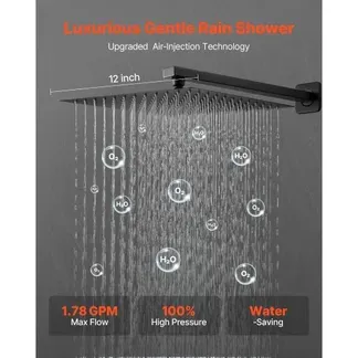 VEVOR Duscharmatur Regenduschsystem fürs Badezimmer Duschsystem mit 305 mm quadratischen Regenduschkopf & Handbrause, wandmontierte Badezimmerarmaturen mit Messingventil & Zierset, Mattschwarz VEVOR Duscharmatur Regenduschsystem fürs Badezimmer Duschsystem mit 305 mm quadratischen Regenduschkopf & Handbrause, wandmontierte Badezimmerarmaturen mit Messingventil & Zierset, Mattschwarz