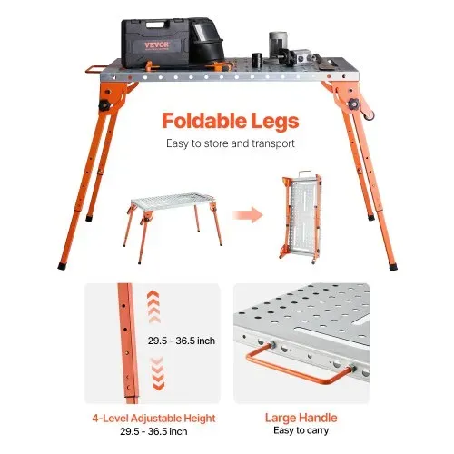 VEVOR Faltbarer Schweißtisch 533x1118mm, 226 kg Tragkraft, Werktisch mit 4-stufiger Höhenverstellung, Werkbank mit 6 Werkzeugschlitzen und 16mm Befestigungslöchern für Reparatur von Schweißbaugruppen VEVOR Faltbarer Schweißtisch 533x1118mm, 226 kg Tragkraft, Werktisch mit 4-stufiger Höhenverstellung, Werkbank mit 6 Werkzeugschlitzen und 16mm Befestigungslöchern für Reparatur von Schweißbaugruppen