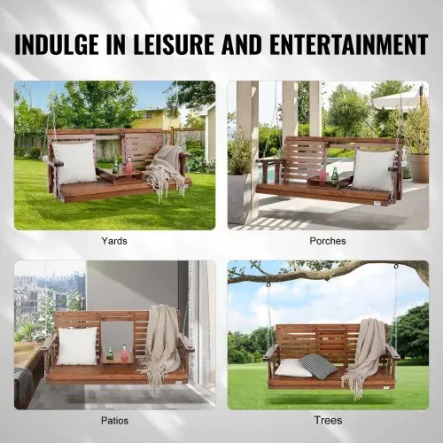 VEVOR Hollywoodschaukel Zedernholz, 1523x710x600mm, Terrassenschaukel für Hof und Garten, verbesserte Tragkraft von ca. 400 kg, robuste Schaukelstuhlbank mit Aufhängeketten für den Außenbereich, braun – Bild 5