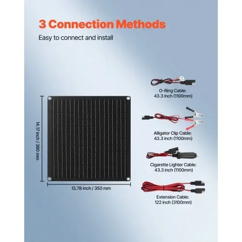 VEVOR 12V Monokristallines Solarpanel-Kit 20 W, Batterieladegerät mit integriertem Smart Controller & 3 Verbindungskabeln, tragbar für Wohnmobil, Auto, Motorrad, Boot, Van, Camper – Bild 4