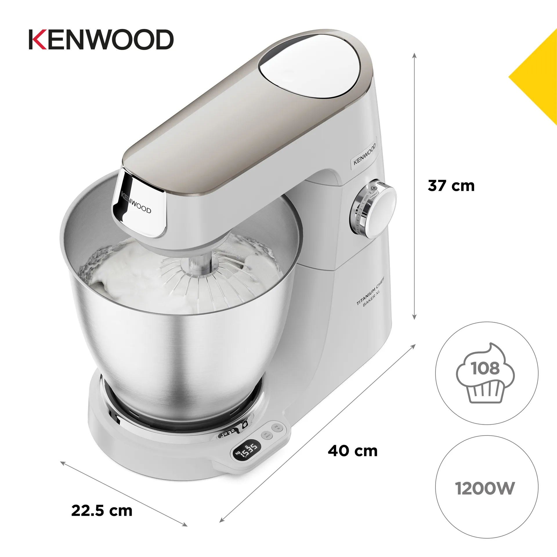 Kenwood Titanium Chef Baker XL Küchenmaschine 1200 W 7 l Weiß Integrierte Waagen – Bild 4