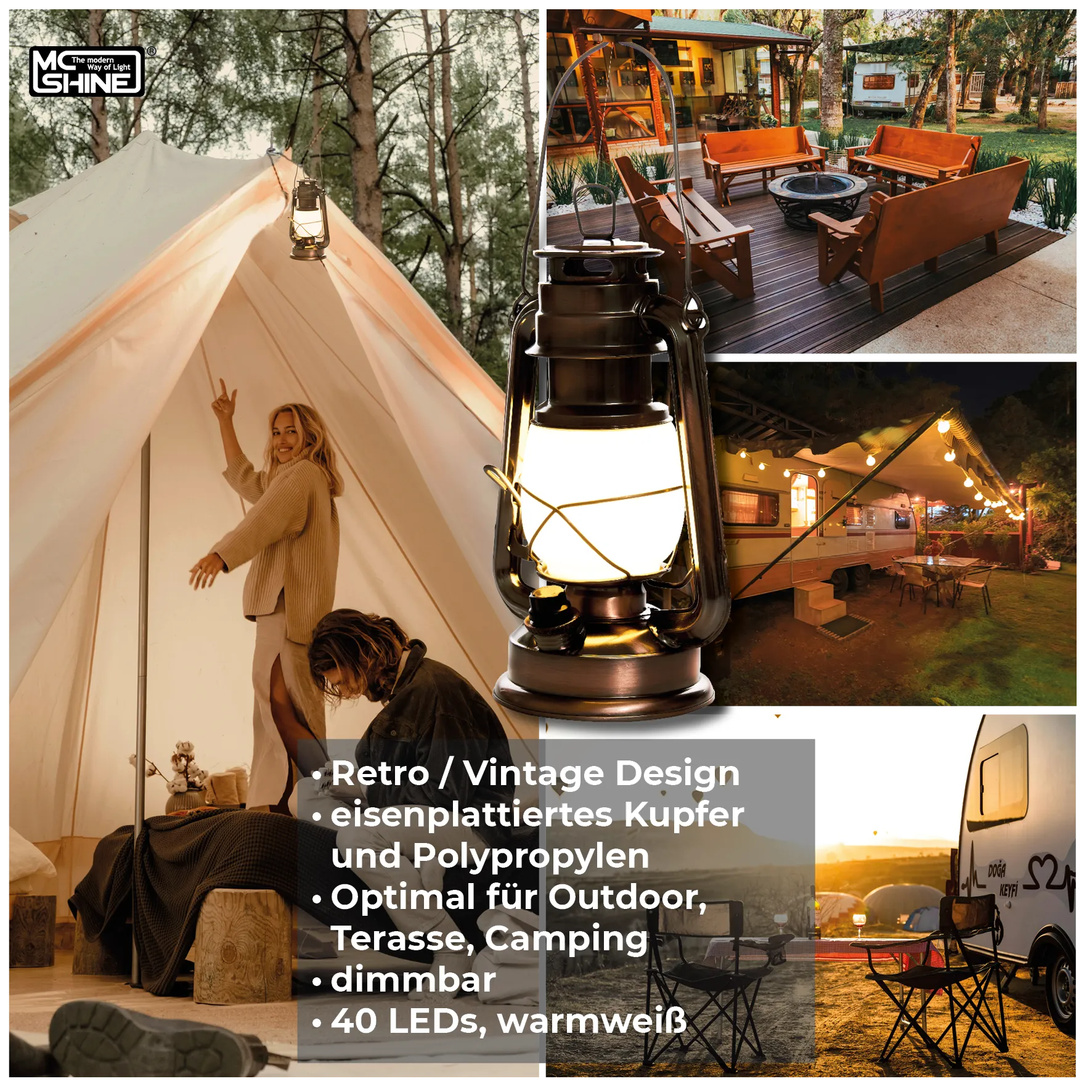 LED-Laterne McShine ''Retro'' 23,5cm, Batterie, warmweiß, dimmbar – Bild 5