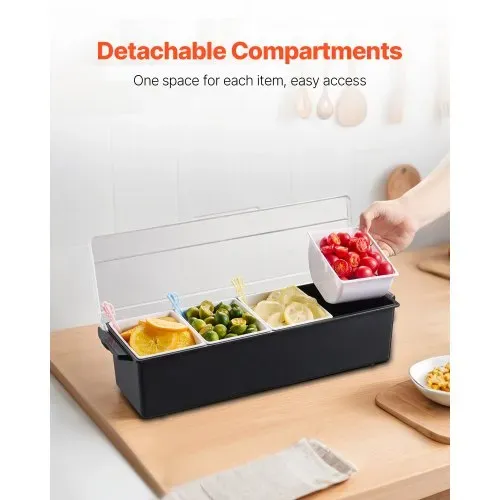 VEVOR gekühlter Gewürzbehälter Zutatenbehälter mit 4 Fächern (800 ml x 4) Präsentationsständer mit Deckel Pizzastation Pizza Belagstation Obstschachtel Servieren von Tacos Salat Obst – Bild 3