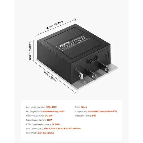 VEVOR Geschwindigkeitsregler Golfwagen, 36V 350A, Ersatz für Gleichstrommotor-Steuerung für EZGO-Golfwagen von 1994–2019, IP65, Gehäuse aus Alu ABS, kompatibel mit Modellen 1206–4301 – Bild 6