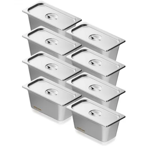 VEVOR 8er-Pack Hotelpfannen, 1/3 Anti-Stau-Dampfpfanne mit Deckel, 0,8 mm dicke Edelstahl-Dampftischpfanne, 6 Zoll tiefe kommerzielle Tischpfanne, Catering-Aufbewahrungspfanne für Lebensmittel, für Industrie und Wissenschaft VEVOR 8er-Pack Hotelpfannen, 1/3 Anti-Stau-Dampfpfanne mit Deckel, 0,8 mm dicke Edelstahl-Dampftischpfanne, 6 Zoll tiefe kommerzielle Tischpfanne, Catering-Aufbewahrungspfanne für Lebensmittel, für Industrie und Wissenschaft