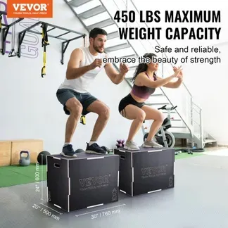 VEVOR 3-in-1-Plyometrische Sprungbox 30/24/20-Zoll-Plyobox, Sprungkasten Sprungkiste 204 kg Tragfähigkeit, Fitnessübungs-Step-Up-Box für Heimtraining, Sprungkrafttraining Schwarz Einstellbare Höhe VEVOR 3-in-1-Plyometrische Sprungbox 30/24/20-Zoll-Plyobox, Sprungkasten Sprungkiste 204 kg Tragfähigkeit, Fitnessübungs-Step-Up-Box für Heimtraining, Sprungkrafttraining Schwarz Einstellbare Höhe