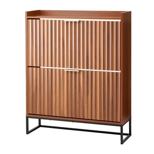 VEVOR Schuhschrank mit 2 Klappen, platzsparender Schuhkipper & Kippschutz, freistehender Schuhregal-Organizer für den Eingang Flur Wohnzimmer Veranda, Schuhregal 80 x 24 x 100 cm Braun – Bild 9