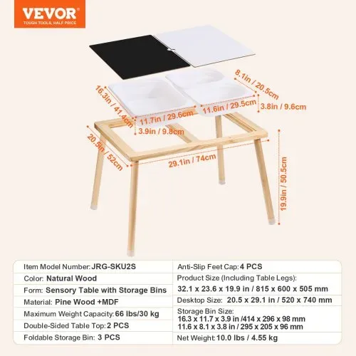 VEVOR Sensoriktisch für Kleinkinder Aktivitätstisch mit 3 faltbaren Aufbewahrungsbehältern & doppelseitiger Tafel, Sand- und Wassertisch Sensoriktisch für Kinder aus Holz zum Zeichnen Lernen Essen – Bild 6
