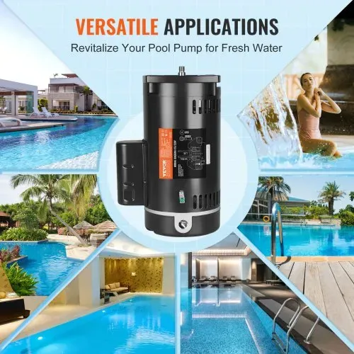 VEVOR 1.5 PS Poolpumpenmotor, 56Y Rahmen, 115V((12.8 Ampere))/230V(6.4 Ampere) 3450 U/min, 60Hz, 1.1 Betriebsfaktor, 90μF/250V Kondensator, CCW Rotation Vierkantflansch Ersatzmotor – Bild 5