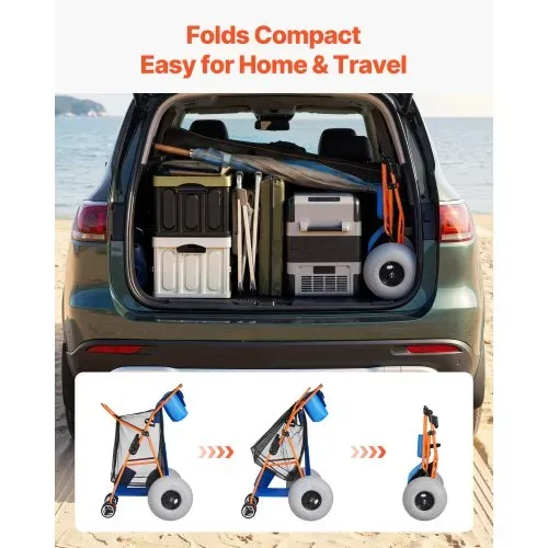 VEVOR Strandwagen mit Ballonreifen (12 Zoll), Faltbarer Strandtrolley mit Isoliertasche & Schirmhalter, Handwagen (75 kg Belastbar) für bis zu 4 Strandstühle, Strandkarre Ideal für Camping und Angeln – Bild 5