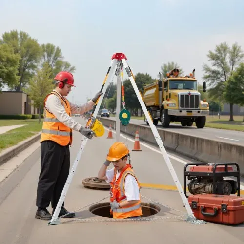 VEVOR Dreibein-Set für beengten Räume, Rettungsdreibein mit Hebevorrichtung, 544 kg Seilwinde, Rettungsstativ, 30 m Kabel, Rettungssystem mit Absturzsicherung, Arbeitshöhe 1,34–2,15 m – Bild 7