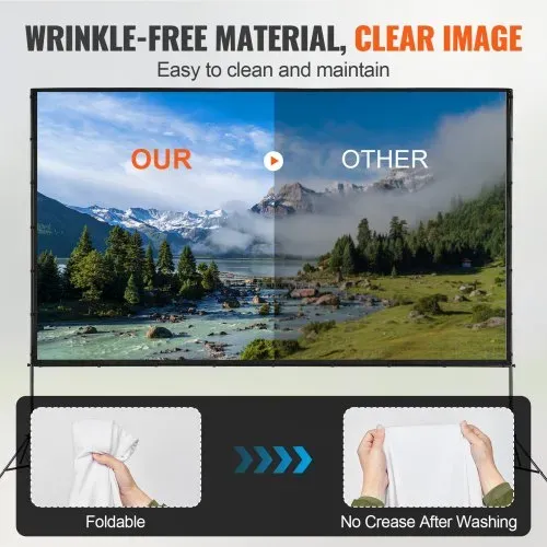 VEVOR Projektion Beamer Leinwand mit Ständer 381 cm HD 4K Outdoor Indoor Projektor Screen Schnelles Klappbare Tragbare Filmleinwand 16: 9 für Heimkino, Camping und Freizeitveranstaltungen Schwarz – Bild 2