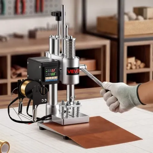 VEVOR Beheizte Lederstanzmaschine 10x10 cm Lederdruckmaschine 160 kg Druck, zum Heißprägen & Stanzen 40 mm Hub Spannfutterfixierung mit Temperaturregler 26 Kupferbuchstabenstempel 50 Heißprägefolien – Bild 7