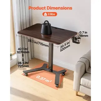 VEVOR Höhenverstellbarer Schreibtisch Computertisch 715x520x(725-1070)mm, Metallgestell, MDF-Tischplatte, 15kg Belastbarkeit, Lenkrolle mit 2 Bremsen, Mobiler Bürotisch für Homeoffice Arbeitszimmer VEVOR Höhenverstellbarer Schreibtisch Computertisch 715x520x(725-1070)mm, Metallgestell, MDF-Tischplatte, 15kg Belastbarkeit, Lenkrolle mit 2 Bremsen, Mobiler Bürotisch für Homeoffice Arbeitszimmer
