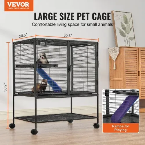 VEVOR 36″ rollender Frettchenkäfig aus Metall, großer 2-stöckiger Critter Nation-Käfig, Kleintierkäfig mit Rampen und Tablett, einfach aufzubauen für Hausratten, Hamster, Meerschweinchen, Chinchillas, Eichhörnchen, Igel, Hasen VEVOR 36″ rollender Frettchenkäfig aus Metall, großer 2-stöckiger Critter Nation-Käfig, Kleintierkäfig mit Rampen und Tablett, einfach aufzubauen für Hausratten, Hamster, Meerschweinchen, Chinchillas, Eichhörnchen, Igel, Hasen