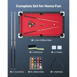 VEVOR Billardtisch 183 cm moderner Spieltisch mit verstellbaren Füßen, komplettes Set inkl.Bällen / Queues / Ständer / Kreide / Bürste, für Spielzimmer Freizeiträume schwarz mit rotem Tuch VEVOR Billardtisch 183 cm moderner Spieltisch mit verstellbaren Füßen, komplettes Set inkl.Bällen / Queues / Ständer / Kreide / Bürste, für Spielzimmer Freizeiträume schwarz mit rotem Tuch