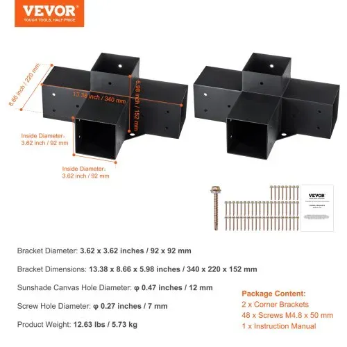 VEVOR 2er-Set Pfostenverbinder, 10 x 10 cm (Innengröße 91,44 x 91,44 mml) Pfostenecke Pergola Eckverbinder Holzverbinder 90°-Stiefelstruktur Eckhalterung Holzbalken Pavillon Halterungs Set – Bild 6
