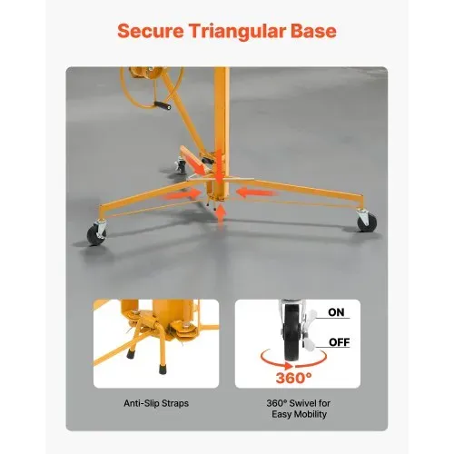 VEVOR Plattenheber bis max. 68 kg, 4877 mm Höhe, Gipskartonheber mit verstellbarem Teleskoparm, Rigipsplatten, Trockenbau-Heber, Panelheber, Hebezeug, Werkzeuge, für Decken- & Wandmontage (Gelb) – Bild 4