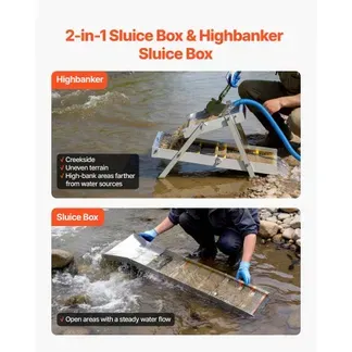 VEVOR Highbanker-Goldwaschrinne 127 cm, 2-in-1 Faltbare Highbanker-Waschrinne, Aluminiumlegierung, Bergbauausrüstung mit Rucksack und Schutzhandschuhen, Ideal für Bäche, Flussufer und Flüsse VEVOR Highbanker-Goldwaschrinne 127 cm, 2-in-1 Faltbare Highbanker-Waschrinne, Aluminiumlegierung, Bergbauausrüstung mit Rucksack und Schutzhandschuhen, Ideal für Bäche, Flussufer und Flüsse