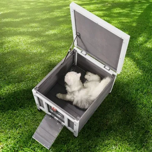VEVOR Katzenhaus für draußen, wetterfest, Unterschlupf für Wildkatzen für mehrere Katzen, Katzen-/Kaninchenhaus aus Holz für draußen mit PVC-Türklappen und offenem Dach, 21"L x 17"B x 17"H – Bild 7