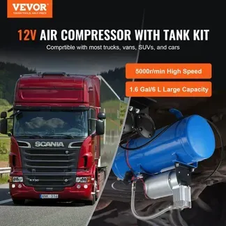 VEVOR 12-V-Luftkompressor mit Tank 6 L, Zughorn-Luftkompressor-Satz, 90-120 psi Arbeitsdruck, Integriertes Luftkompressorsystem für Zug-Lufthupen, Aufpumpen von Reifen, LKWs, SUVs usw. Blau VEVOR 12-V-Luftkompressor mit Tank 6 L, Zughorn-Luftkompressor-Satz, 90-120 psi Arbeitsdruck, Integriertes Luftkompressorsystem für Zug-Lufthupen, Aufpumpen von Reifen, LKWs, SUVs usw. Blau