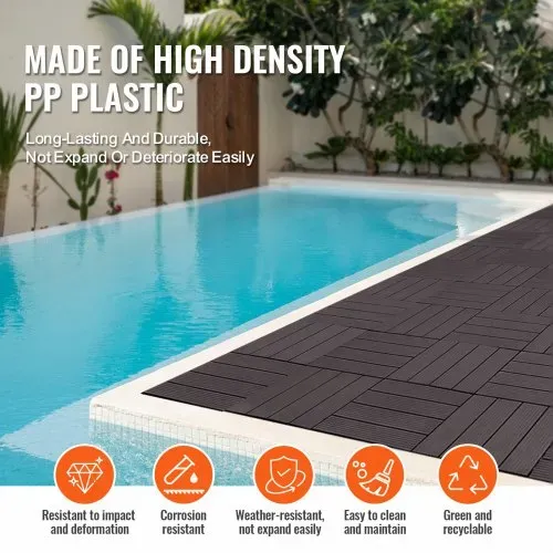 VEVOR Terrassenfliesen, 36er-Set, Balkonfliesen 30x30cm, Klickfliesen, wasserdichter Kunststoff-Bodenbelag für den Außenbereich, Terrassenbodenbelag für Veranda, Pool, Balkon, Hinterhof, Dunkelbraun – Bild 5