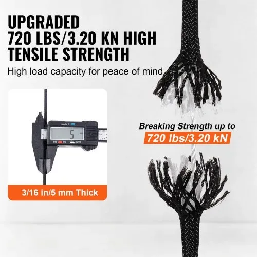 VEVOR Geflochtenes Nylonseil, 3/16 Zoll x 250 Fuß, 32 Stränge, 720 Pfund Bruchfestigkeit, Outdoor-Kletterseil, Baumpfleger-Kletterseil für Felswanderungen, Camping, Schaukeln, Abseilen, Rettung – Bild 4