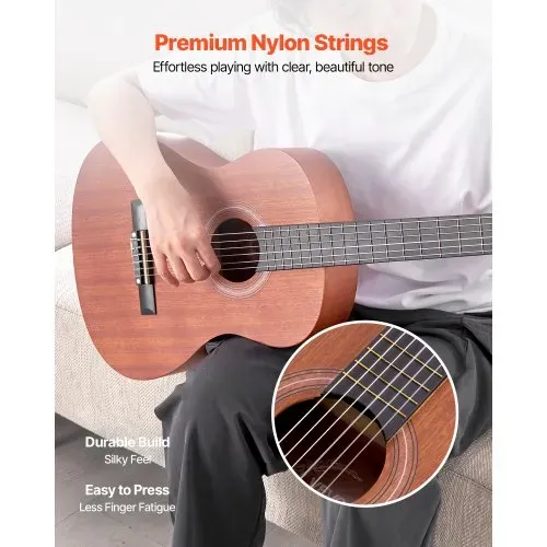 VEVOR Konzertgitarre, 900 mm, Klassikgitarren-Starterset für Anfänger, mit Nylonsaiten, Gigbag, Gurt, Stimmgerät, zusätzlichen Saiten, Plektren, Kapodaster, Sapeli & Palisander, Natur VEVOR Konzertgitarre, 900 mm, Klassikgitarren-Starterset für Anfänger, mit Nylonsaiten, Gigbag, Gurt, Stimmgerät, zusätzlichen Saiten, Plektren, Kapodaster, Sapeli & Palisander, Natur