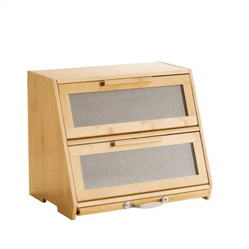 VEVOR Doppellagiger Brotkasten für Küchentheke Brotbehälter Brotbox Brot-Organizer aus Holz für selbstgebackenes Brot, Aufbewahrungsbehälter mit gewellter Acryl-Türplatte, Brotaufbewahrung Natur – Bild 8