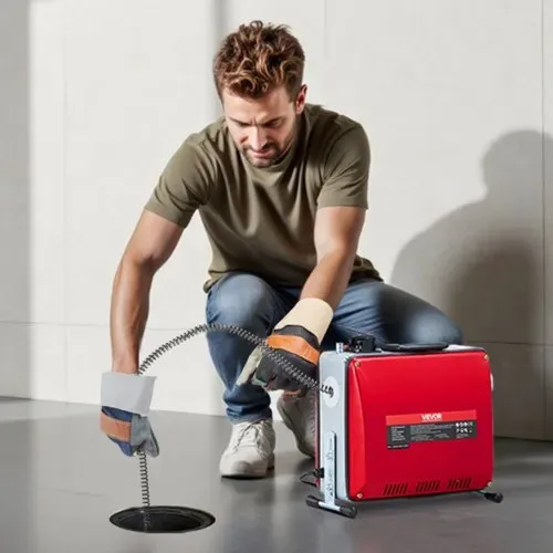 VEVOR Elektrische Rohrreinigungsmaschine, 400 W, 1400 U/min, Abflussreiniger, 20 m x 16 mm & 5 m x 9,5 mm Federkabel, 0,4 m x 12 mm flexible Feder & 6 Schneider, für Rohre mit 50–110 mm Durchmesser – Bild 7